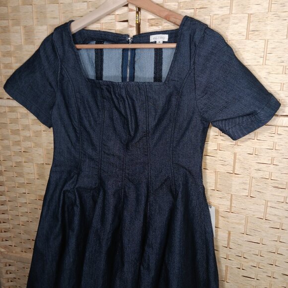 Anthropologie Pilcro Short-Sleeve Square-Neck Denim Mini Dress Babydoll NWT XS - Picture 4 of 11